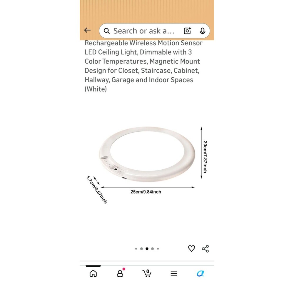Rechargeable Wireless Motion Sensor LED Ceiling Light, Dimmable with 3 Color...